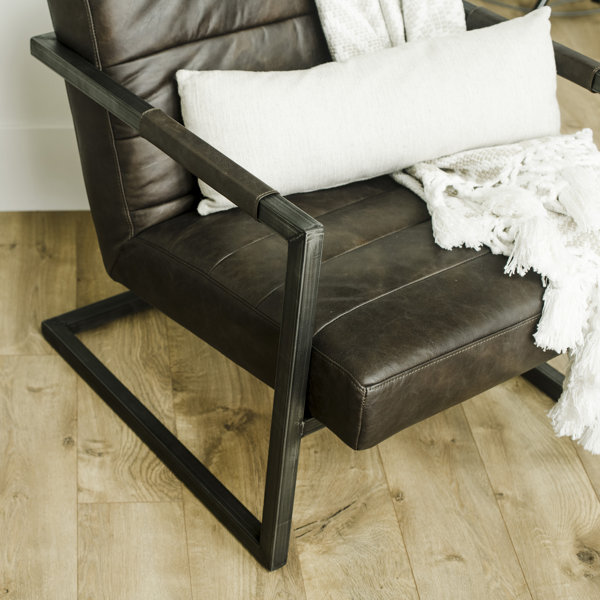 17 Stories 27" Wide Genuine Top Grain Leather Accent Chair Wayfair